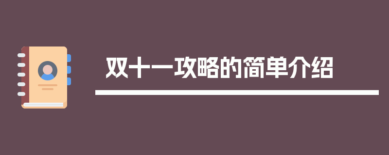 双十一攻略的简单介绍