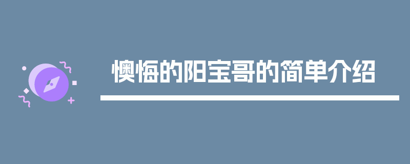 懊悔的阳宝哥的简单介绍