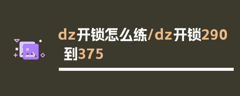 dz开锁怎么练/dz开锁290到375