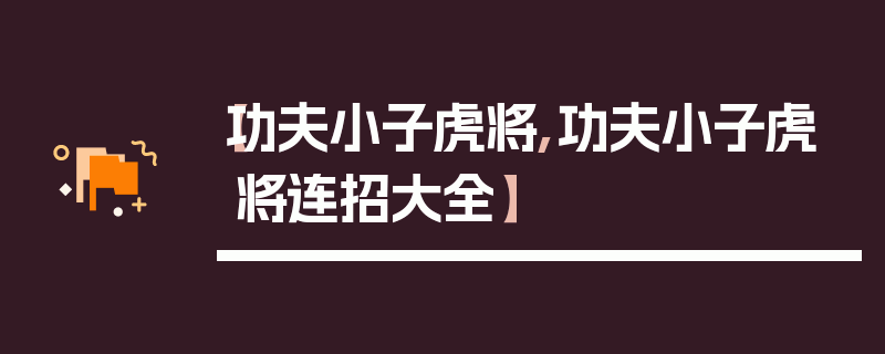 【功夫小子虎将,功夫小子虎将连招大全】