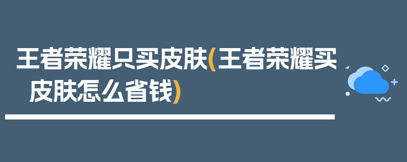 王者荣耀只买皮肤(王者荣耀买皮肤怎么省钱)