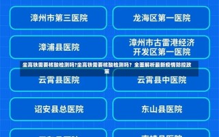 坐高铁需要核酸检测吗?坐高铁需要核酸检测吗？全面解析最新疫情防控政策