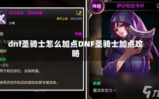 dnf圣骑士怎么加点DNF圣骑士加点攻略