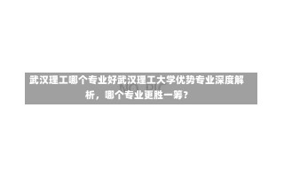 武汉理工哪个专业好武汉理工大学优势专业深度解析，哪个专业更胜一筹？