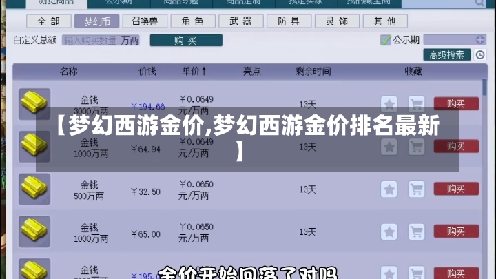 【梦幻西游金价,梦幻西游金价排名最新】-第1张图片-通任唐游戏