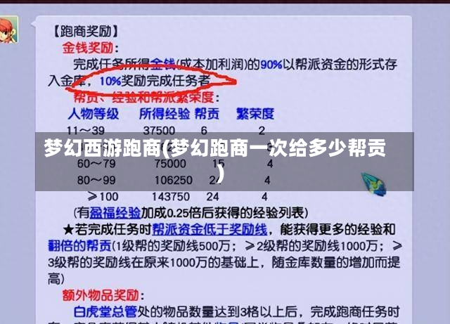 梦幻西游跑商(梦幻跑商一次给多少帮贡)-第2张图片-通任唐游戏